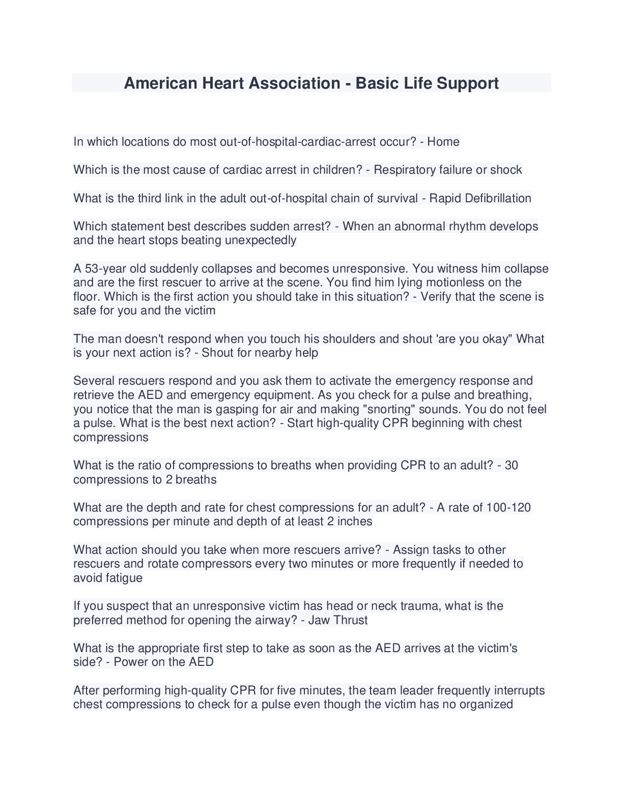 American Heart Association Basic Life Support Browsegrades